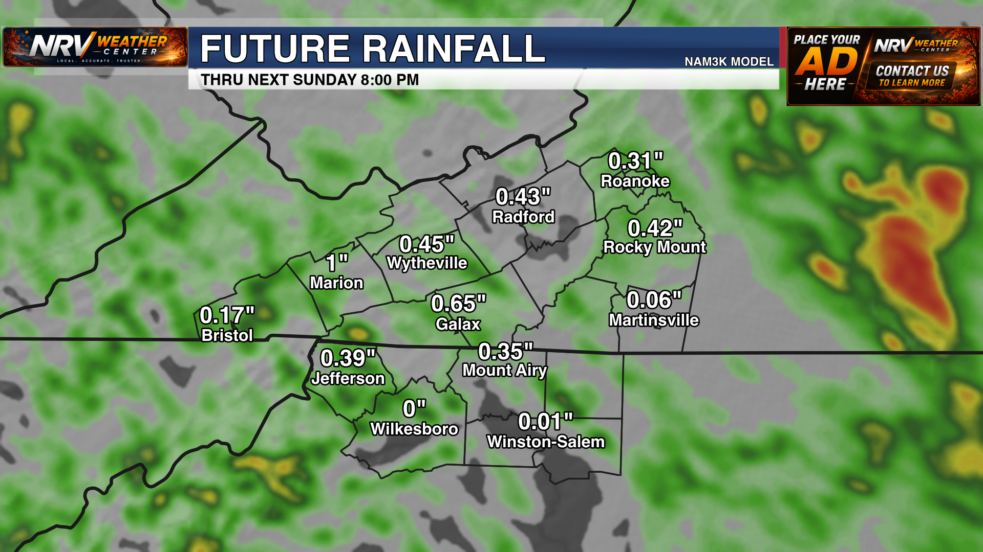 NAM3k 60-Hour Rain Forecast